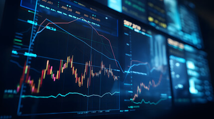 Aufkleber - modern stock market graph with an upward trend on a dark blue background