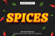 Spices 3d Editable Vector Text Effect. Food Text Style