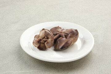 Wall Mural - Boiled chicken liver on white plate
