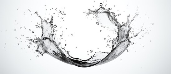 A jawdropping liquid art piece of a circle made of water on a white background. This monochrome photography drawing resembles a fashionable accessory or jewelry