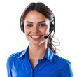 © samitha - A beautiful female customer support agent with a headset looking forward in a blue uniform on an isolated background