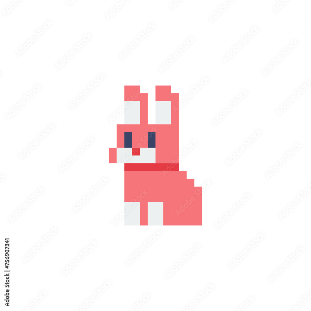 Pixel Pink Rabbit Pink rabbit, Happy Easter, bunny character pixel art flat style ...