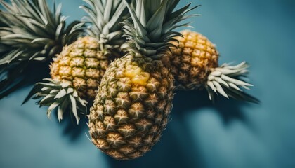 Wall Mural - top view of pineapple on blue surface