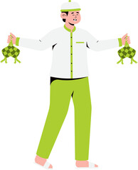 Wall Mural - Man Carrying Ketupat Food Illustration