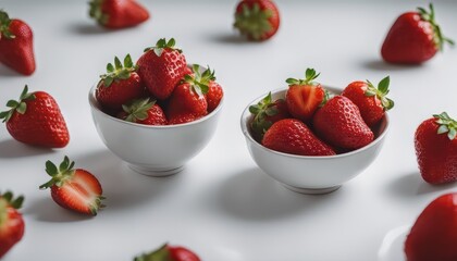 Wall Mural - view of fresh strawberries in a bowl on white background