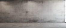 An Empty Room With Wood Flooring, A Concrete Wall, And A Window Overlooking A Grey Asphalt Road Surface With Tints Of Clouds In The Monochrome Photography Style