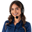 © samitha - A smiling beautiful customer service support agent in dark blue uniform on an isolated background