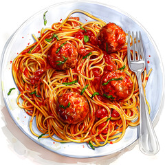 Wall Mural - spaghetti and meatball:8, watercolor, simple, not complicated,