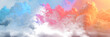 Soft pastel pink and blue color clouds floating on a white background.