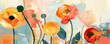 Botanical art banner  with spring flowers. Abstract background .