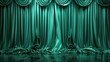 Theatrical stage curtain in emerald color