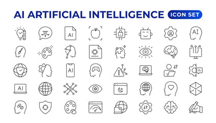 Fototapete - Set of Ai artificial intelligence icon set vector collection. AI Essentials line Icon collection, artificial intelligence icon set in line style, machine learning, smart robotic Free Vector