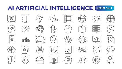 Fototapete - Set of Ai artificial intelligence icon set vector collection. AI Essentials line Icon collection, artificial intelligence icon set in line style, machine learning, smart robotic Free Vector