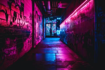 Poster - a neon graffiti, covering a wall