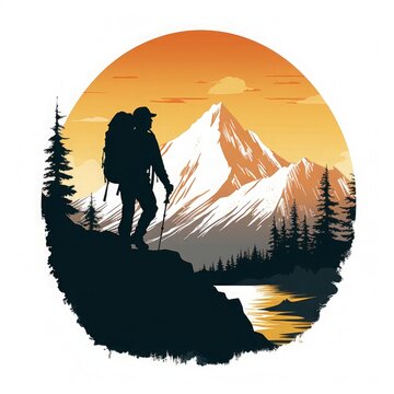 Hike trail through the mountains Illustrations for t-shirt design