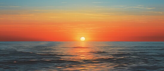 Wall Mural - as the sun sets over the liquid horizon, the sky transforms into a canvas of amber hues and afterglo