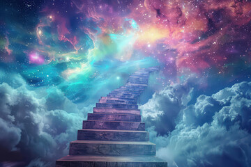 Wall Mural - Stairs to galaxy abstract background. Generative ai.