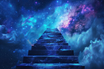 Stairs to galaxy abstract background. Generative ai.