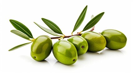 Wall Mural - Olives on a branch with leaves, displayed in isolation on a white background.