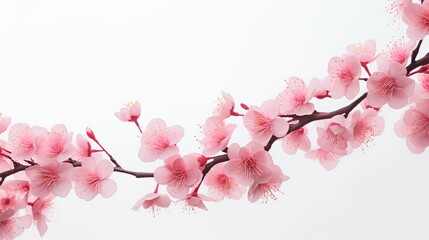 Wall Mural - Pink sakura tree depicted in full bloom against a white background.