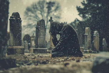 Sticker - Man Fell Sad in Cemetery Graveyard