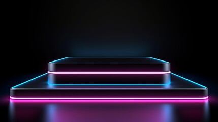 Sticker - A podium with neon glow set against a black background, rendered in 3D.