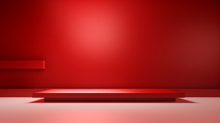 Poster - An abstract red studio background sets the stage for product presentation, featuring an empty room with shadows from windows. The 3D room offers ample copy space against a blurred backdrop.