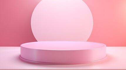 Canvas Print - Abstract surreal scene - empty stage with cylinder podium and circle shape on holographic pastel pink colored background. Pedestal for cosmetic, beauty product, packaging mockups display presentation