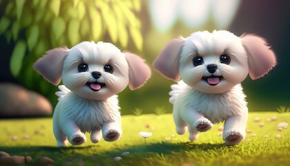 Sticker - 3D Cute smile little Maltese dog kawaii character Realistic hatchling