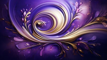 Wall Mural - Exquisite purple swirl pattern reflecting Eastern artistry, enhanced with vibrant paints and golden glitters, creating a masterpiece of design.