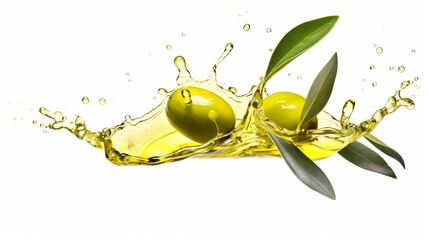 Wall Mural - Olive oil splashes depicted in isolation against a pristine white background.