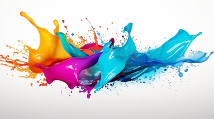 Wall Mural - Vibrantly colored splashes arranged in abstract shapes stand out against a pristine white background.