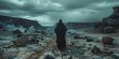 Ezekiel stands in a desert valley surrounded by scattered bones dramatic. Concept Desolate Landscape, Ezekiel the Prophet, Scattered Bones, Dramatic Setting, Biblical Scene