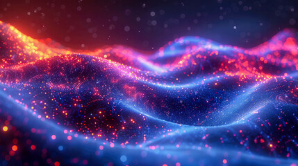 Poster - Abstract digital background with glowing particles. Futuristic wave