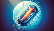 A Detailed Whimsical Animated Art Image Of A Single Bacterium With A Highlighted View Of Its Cell Structure.