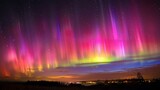Fototapeta Tęcza - The Northern Lights, or Aurora Borealis, are captivating displays of colorful lights in the polar skies, caused by solar particles interacting with Earth's atmosphere.