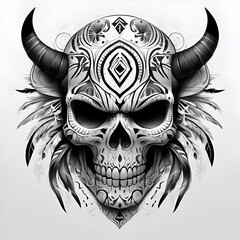 Wall Mural - Scary cartoon skull pictures, stickers, t-shirts. The face of a demon tribe.