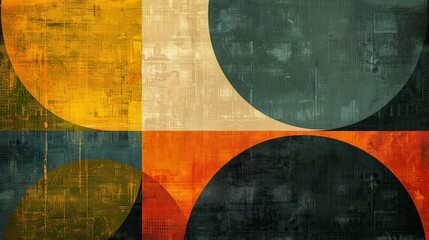 Poster - An abstract composition of modern geometric shapes with textured surfaces in a palette of earthy tones, creating a bold and sophisticated visual experience.