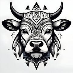 Wall Mural - Illustration of the fierce bull face of an indigenous tribe,indigenous people, tribe,