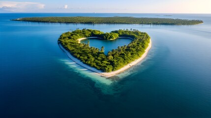 Wall Mural - Aerial Shot of Island in the Shape of a Heart with Sunrise