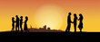 Body posture of friendship and love silhouettes banner.