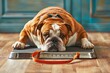 Problem of animal obesity, a pet dog suffers from excess weight at home