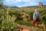 Fototapeta Sypialnia - Tourist looking at the scenery of the Hells Gate National Park, Kenya