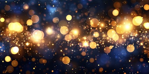 Wall Mural - An abstract background of sparkling golden bokeh lights with a festive atmosphere.