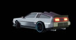 A futuristic car model is showcased against a dark background