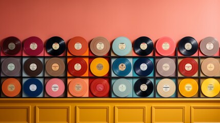 Wall Mural - many vinyl records in many different colours photo in style