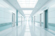An empty hospital hallway with view of interior of the clinic in serene setting AI Generative