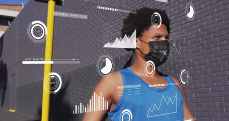 Poster - Image of data processing over african american man with face mask