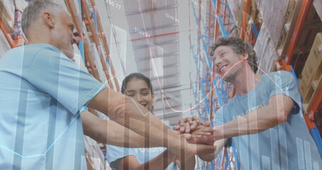 Poster - Image of data processing over people working in warehouse