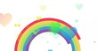 Image of rainbow hearts over rainbow on white background